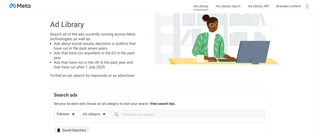 Official landing page of fb ads library