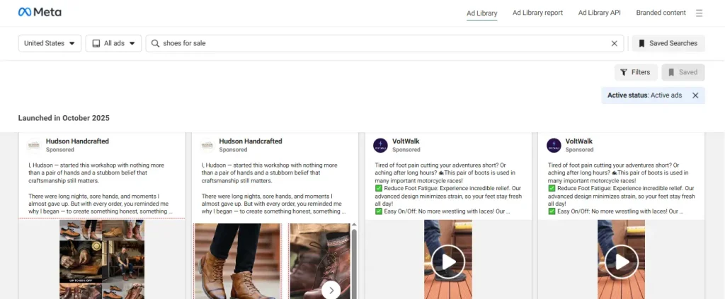 Search by keyword in ad library