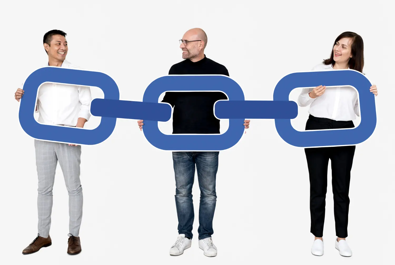 03 People with Blue Chain Showing Backlinks Concept